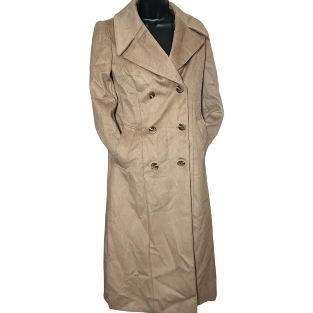 NWT Kenneth Cole Women's Beige Double-Breasted Wool Blend Spy Trench Coat